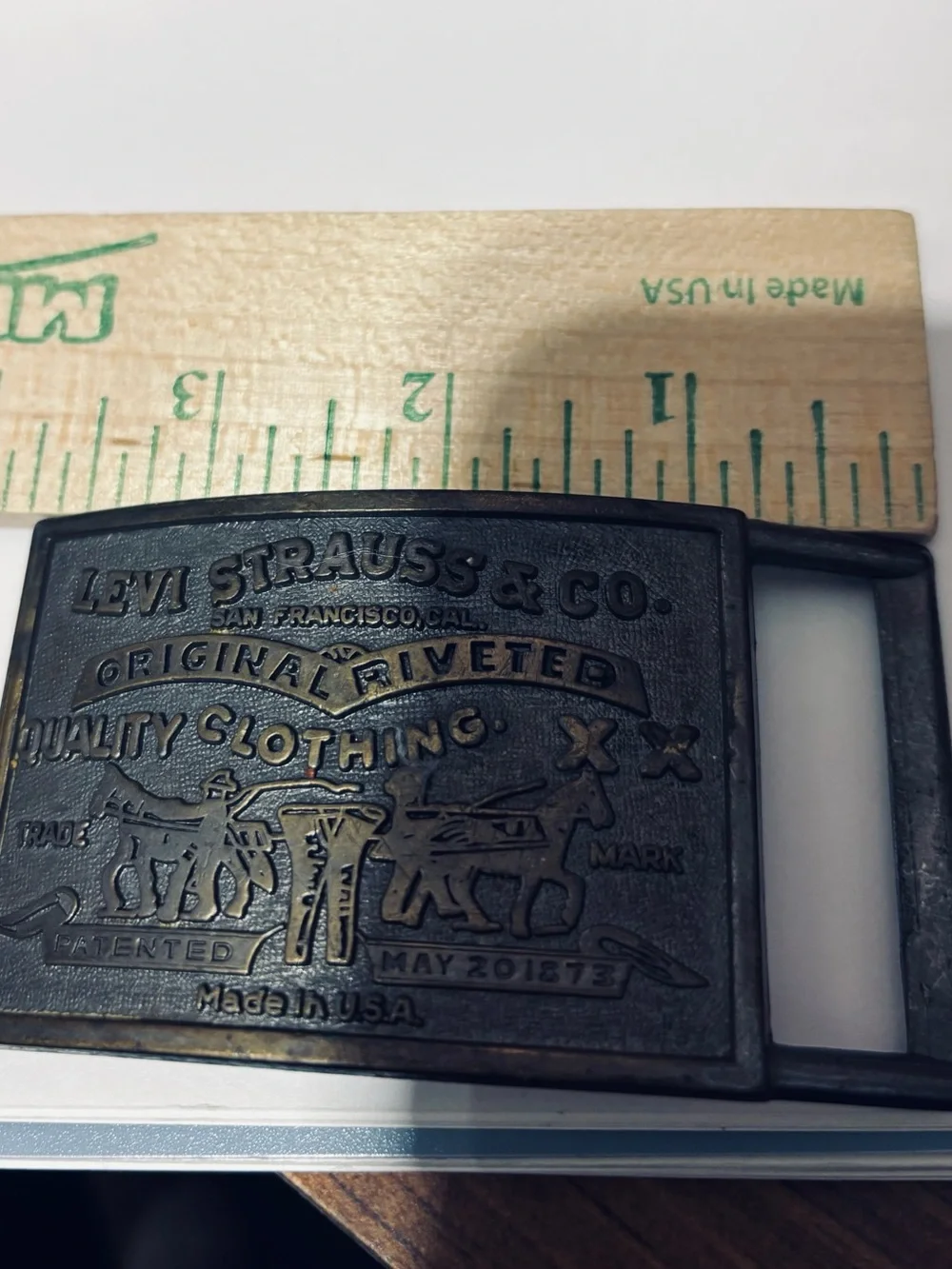 Vintage Levi Strauss & Co. Metal Belt Buckle - Brass Tone Original Riveted